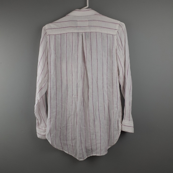 Rails Charli Mixed Stripe Linen Blend Beachy Button-Down Top Purple Whit… - Picture 2 of 6